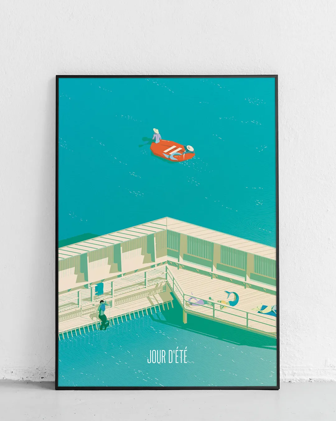 Illustrations-Reiseplakat für Touristen vom Marzilibad Bern in einem A1 Bilderrahmen